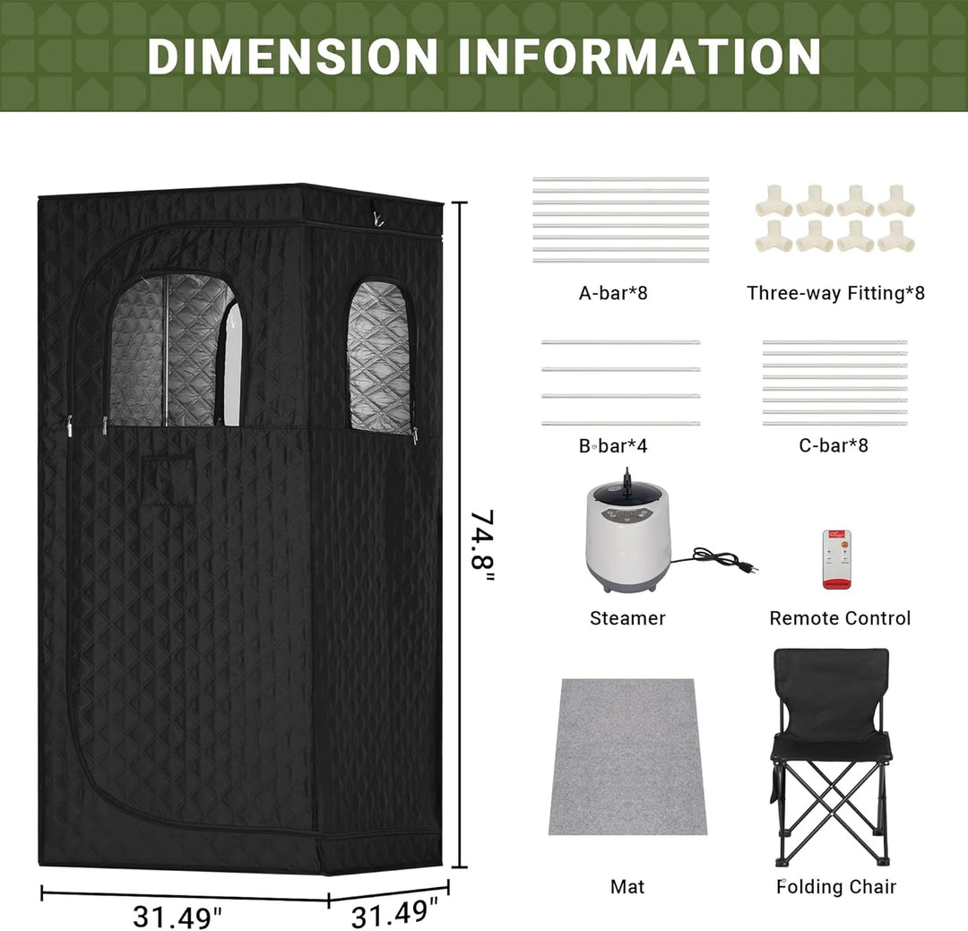 9 Levels Portable Steam Sauna, Indoor Sauna Box with Remote Control for Home, Easy to Install Steam Sauna, Black(31.49"X31.49"X74.8")