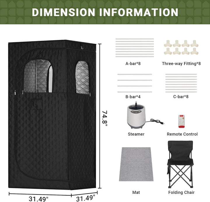 9 Levels Portable Steam Sauna, Indoor Sauna Box with Remote Control for Home, Easy to Install Steam Sauna, Black(31.49"X31.49"X74.8")