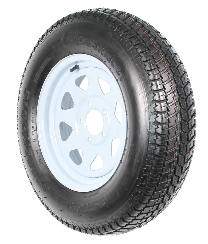 Trailer Tire on Rim ST205/75D15 F78-15 205/75-15 Load C 5 Lug Wheel White Spoke