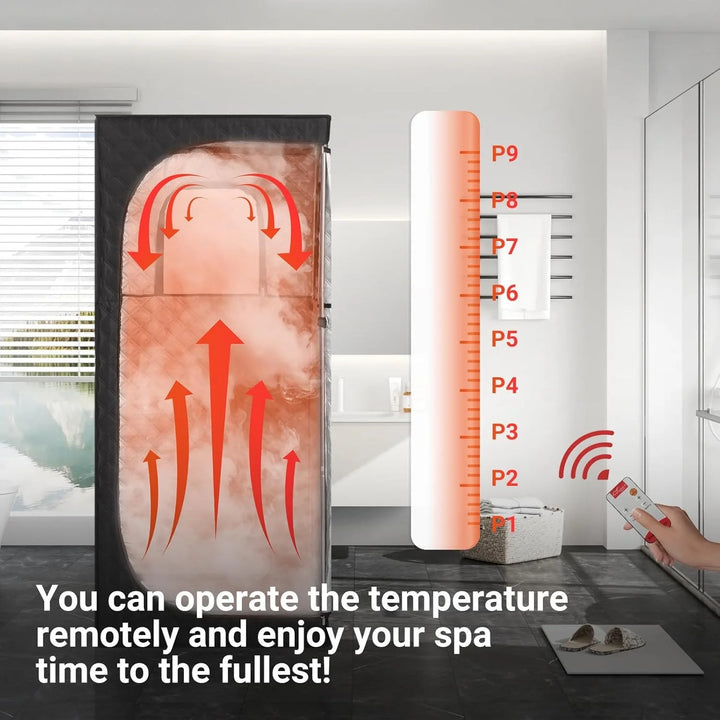 9 Levels Portable Steam Sauna, Indoor Sauna Box with Remote Control for Home, Easy to Install Steam Sauna, Black(31.49"X31.49"X74.8")