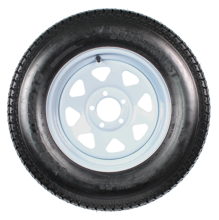 Trailer Tire on Rim ST205/75D15 F78-15 205/75-15 Load C 5 Lug Wheel White Spoke