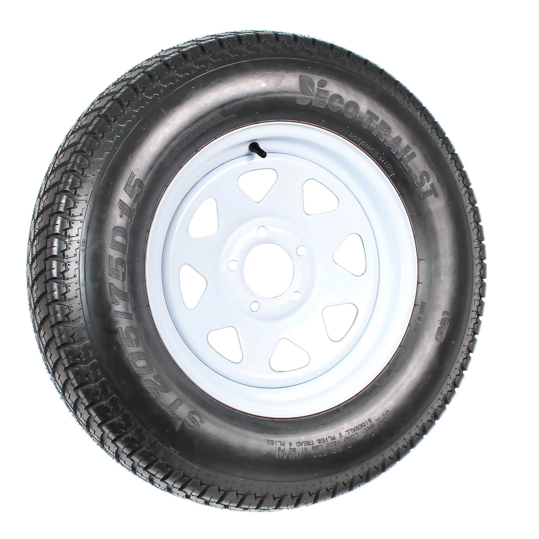 Trailer Tire on Rim ST205/75D15 F78-15 205/75-15 Load C 5 Lug Wheel White Spoke